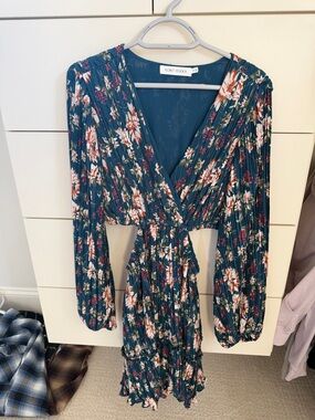 Forest Studios Teal Floral Mini Dress